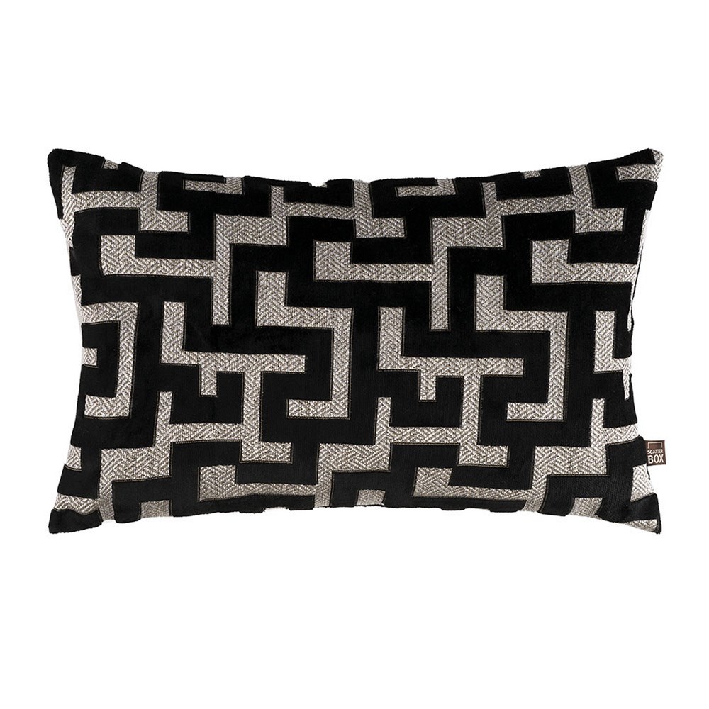 Maze Panelled Geometric Bolster Cushion in Black